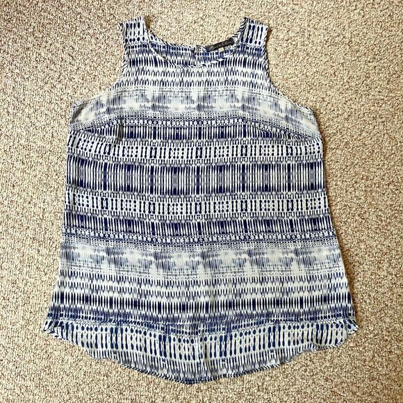 Rose & Olive Womens Tank Top Plus Size 1X Sheer Blue White Indigo Dye Print Boho - Picture 1 of 7